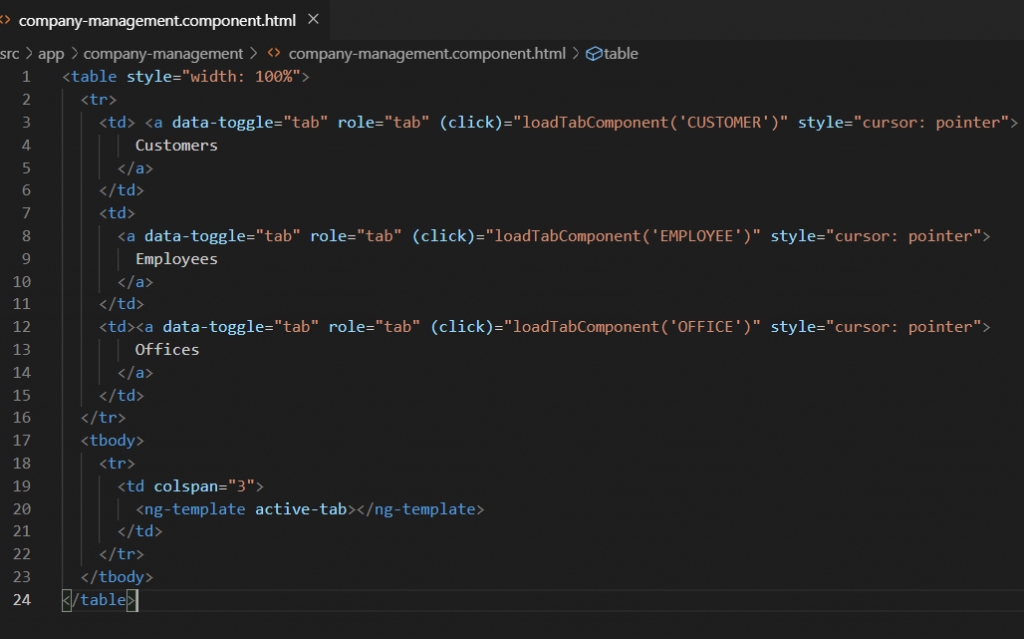 company-management Component HTML file Code