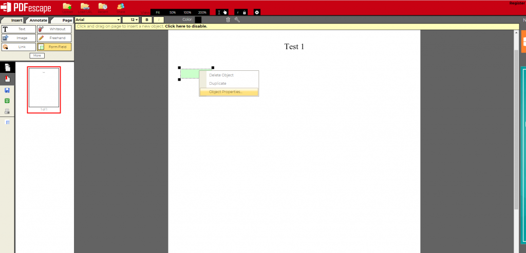 right click on object properties picture Merge PDF Using iTextSharp ACRO Fields