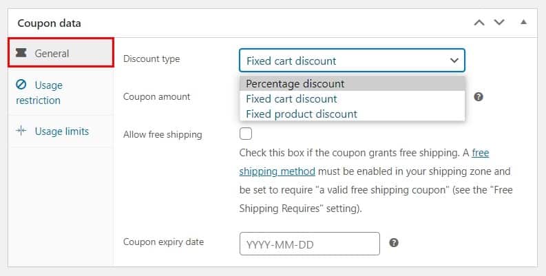 WooCommerce coupon general setting