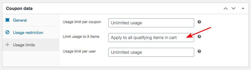 WooCommerce coupon usage limits setting