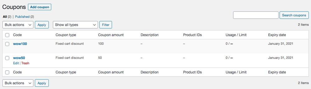 WooCommerce coupons