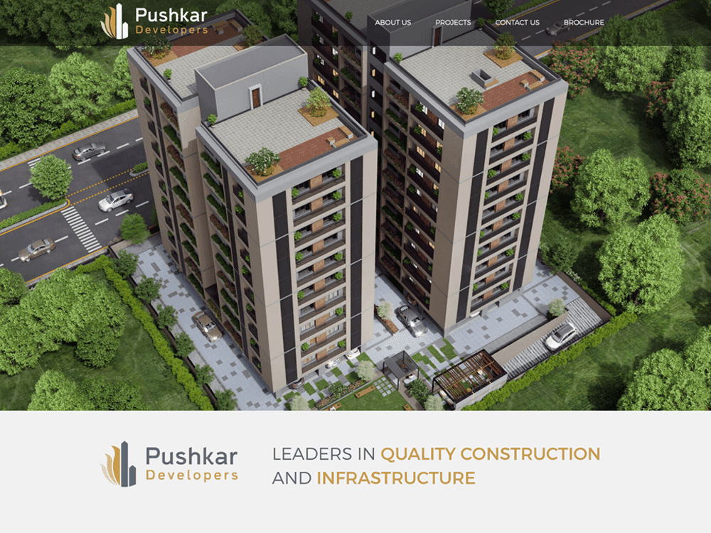 pushakar developers real estate company website design layout