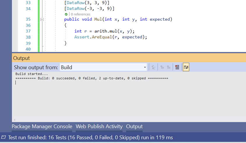 Calculated and Expected Values are compared with Assert.AreEqual assertion