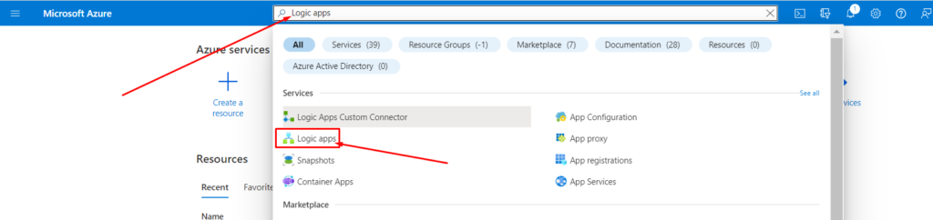 Search the Logic Apps in Microsoft Azure and select the logic app.