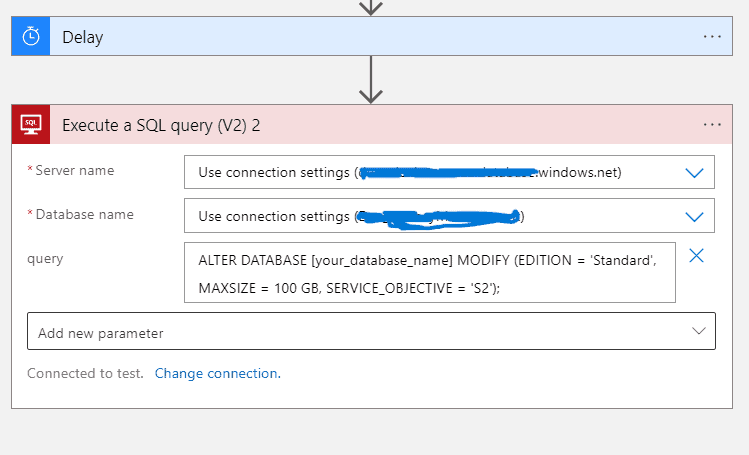 Modifying the Azure SQL database and sets the standard service to S2 goal with Max Size 100GB