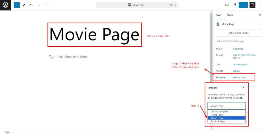 New WordPress movie page dashboard