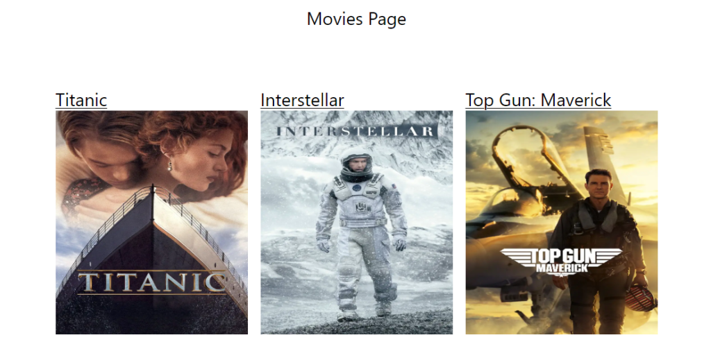 Titanic, Interstellar and Top Gun movies banner with name