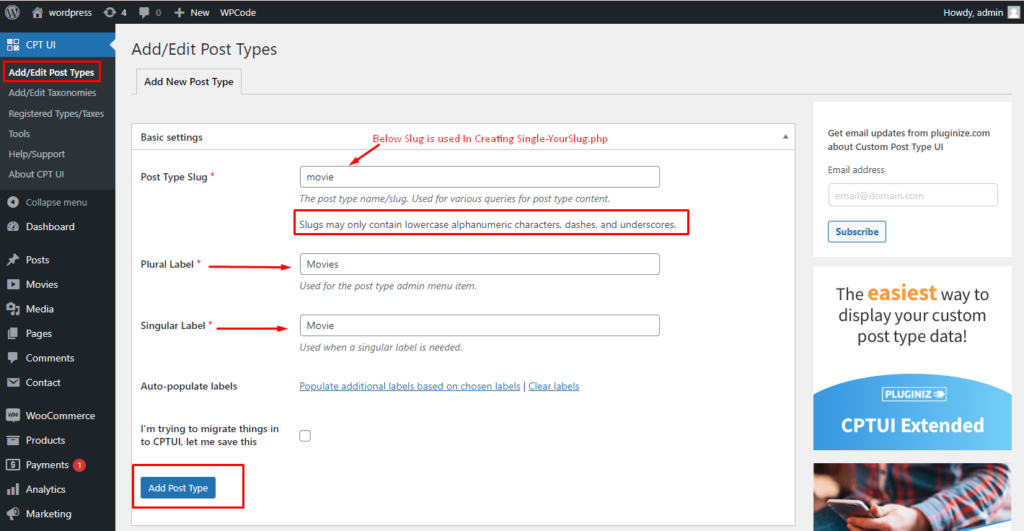 Custom post type setting in WordPress