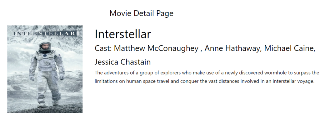 Interstellar movie page with details